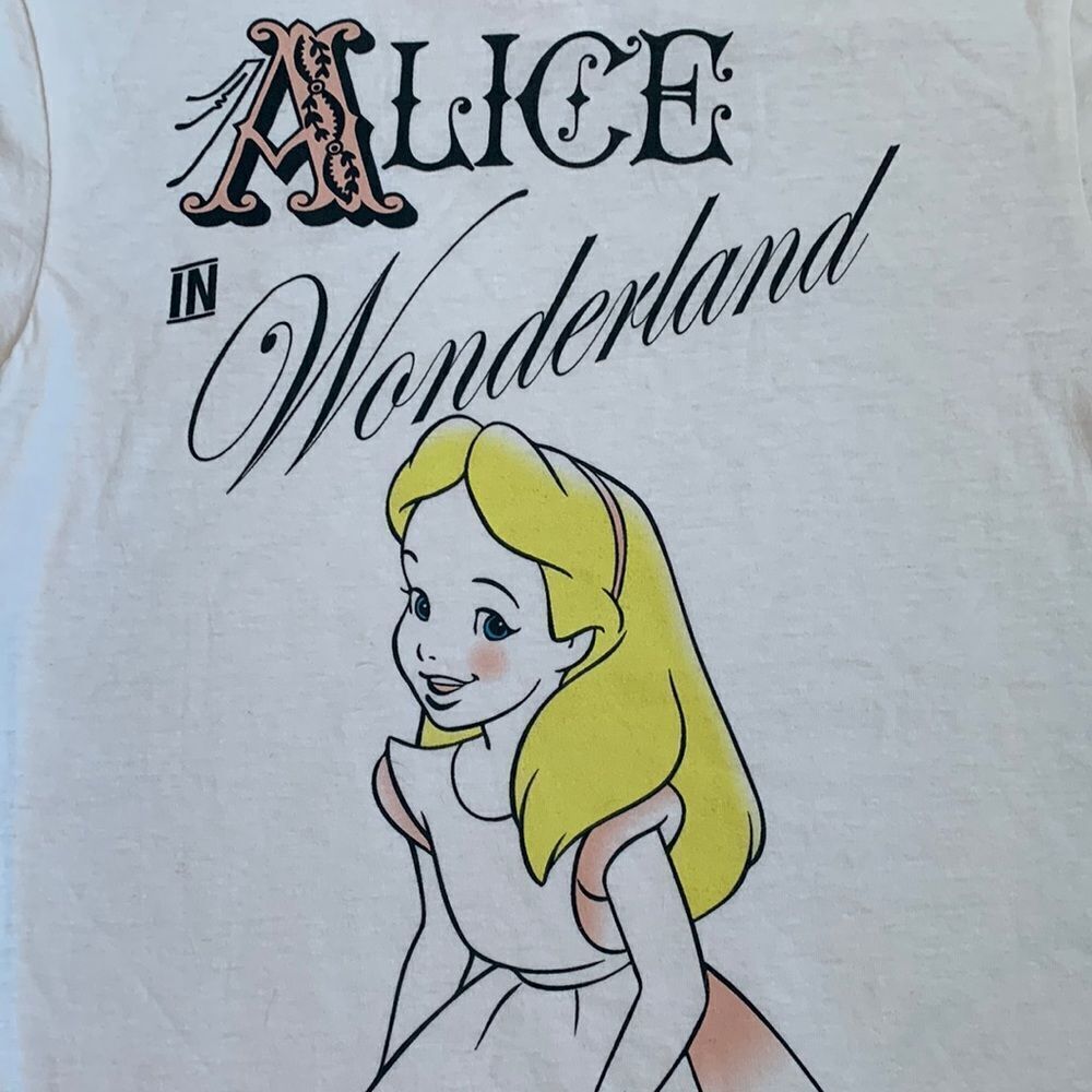 Alice in Wonderland Retro Graphic T-shirt Girls L White